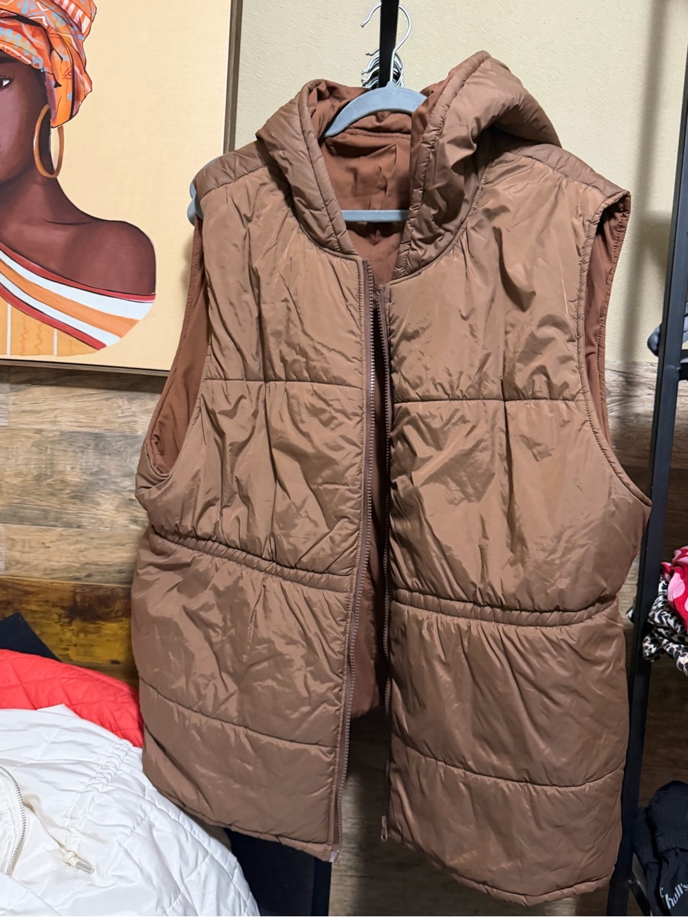 Kids Hooded Puffer Vest - Brown